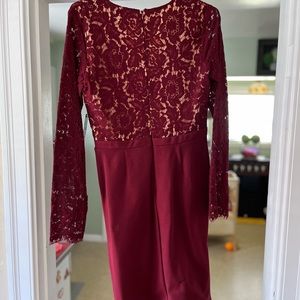 Lulu's deep red Lace Mini Dress